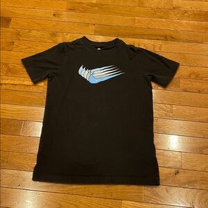Nike Short Sleeve Black Tee with Blue and Gray Swoosh Logo Size Medium